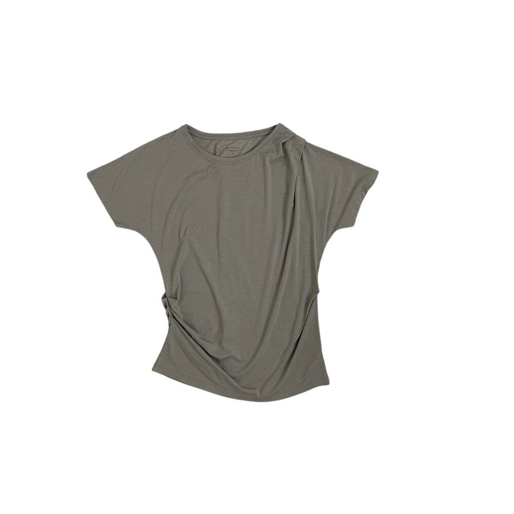 Athleta Essence Pleated Ruched Casual Green Grey Tee Shirt Medium